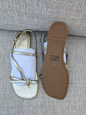 NWT kate spade Gold Thin-Strap Flat Sandals